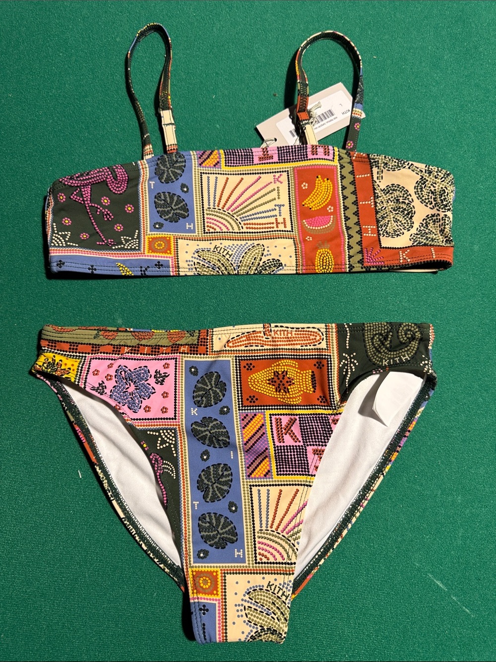 Kith girls Patchwork Print Bikini Set in Blue, Green, Pink, Yellow & Orange